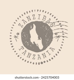 Stamp Postal of  Zanzibar. Map Silhouette rubber Seal.  Design Retro Travel. Seal of Map  Zanzibar grunge  for your design. Tanzania.  EPS10