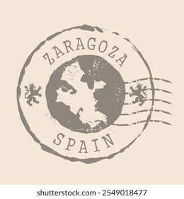 Carimbo Postal de Saragoça é a cidade de Espanha. Mapa Silhueta borracha selo.  Design - Viagens Retro. Selo do Mapa Zaragoza grunge para o seu web site design, logo, app, UI. Espanha. EPS10