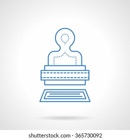 Stamp with print. Business concept. Post symbol, office accessory, paperwork. Blue flat line style vector icon. Single web design element for mobile app or website.