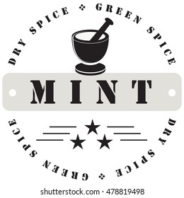 Stamp print for spices - mint. Vector illustration.