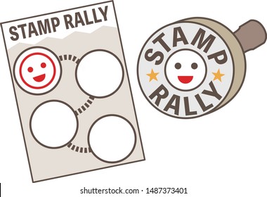  A Stamp Rally Card And Stamp / Means Going To Different Locations To Collect Stamps On A Card