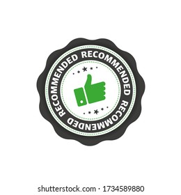 Stamp with RECOMMENDED text of flat style isolated on white background. Vector illustration.