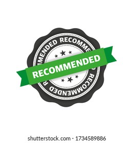 Stamp with RECOMMENDED text of flat style isolated on white background. Vector illustration.
