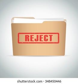 Stamp reject with red text over brown folder