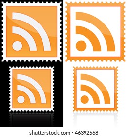 Stamp with RSS icon on white and black