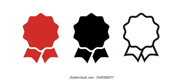 Stamp or seal icon. Congratulatory attribute, medal or award with ribbon. Symbol of guarantee or quality.