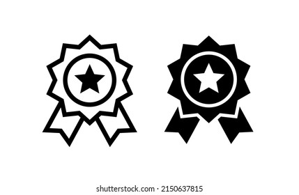 Stamp or seal icon. Congratulatory attribute, medal or award with ribbon. Symbol of guarantee or quality.