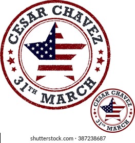 Stamp set. Cesar Chavez, day of service. Vector illustration