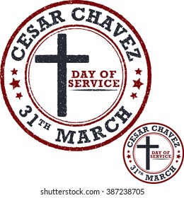 Stamp set. Cesar Chavez, day of service. Vector illustration