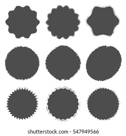 Stamp set Decorative background. Black grunge overlay circular texture collection. Bold messy edge button, icon, logo, lable or badge cover. EPS10 vector.