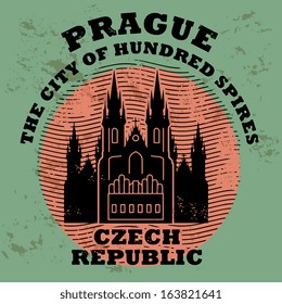 Stamp set with the name of Prague, Czech Republic written inside the stamp, vector illustration