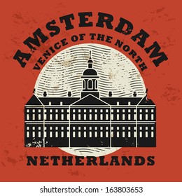 Stamp set with words Amsterdam, Netherlands inside, vector illustration