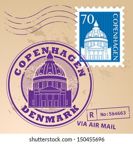 Stamp set with words Copenhagen, Denmark inside, vector illustration