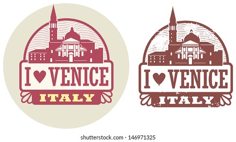 Stamp set with words Love Venice, Italy inside, vector illustration