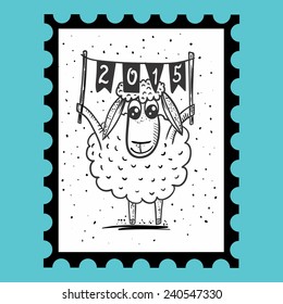 Stamp with sheep | Postcard sign with ram holding flags with 2015 numbers