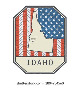 Stamp or sign with the name and map of Idaho, United States, vector illustration