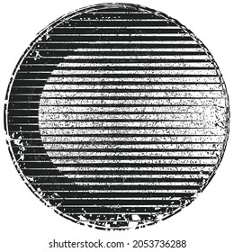 Stamp with speed lines .Grunge textured shape .Unusual logo design with fast lines .Black vector stamp .Geometric shape. Round grunge design element.