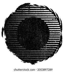 Stamp with speed lines .Grunge textured shape .Unusual logo design with fast lines .Black vector stamp .Geometric shape. Round grunge design element.