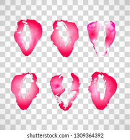 Stamp, spot or blot of fresh red or pink juicy strawberry on the cut isolated on transparent background. Set of Elements or objects for design.