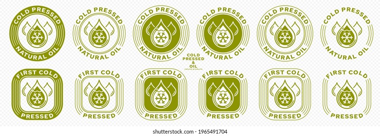 Stamp, sticker - Cold pressed natural oil. Information sign. Vector grouped elements.