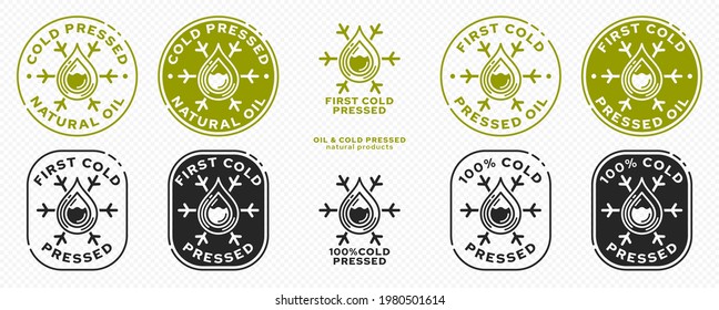 Stamp, sticker - Cold pressed natural oil. Information sign. Vector grouped elements.