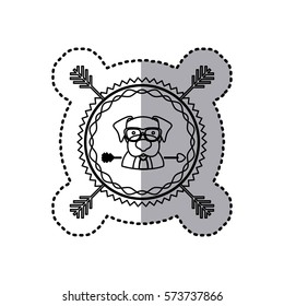 stamp sticker silhouette beagle dog animal with accesories vector illustration