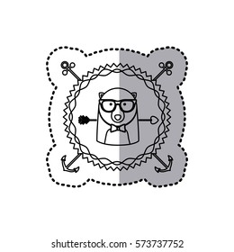stamp sticker silhouette bear animal with accesories vector illustration