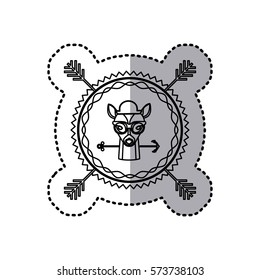 stamp sticker silhouette deer animal with accesories vector illustration