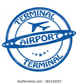 Stamp with text airport terminal inside, vector illustration