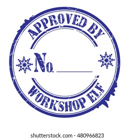 stamp with text "approved by workshop elf" isolated on white background.