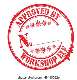 stamp with text "approved by workshop elf" isolated on white background. Vector illustration