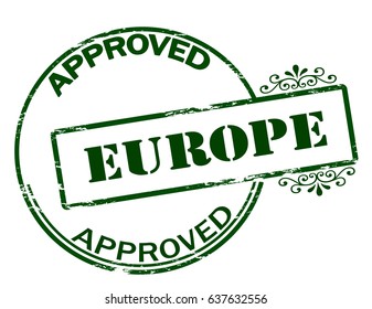 Stamp with text approved Europe inside, vector illustration