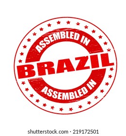 Stamp with text assembled in Brazil inside, vector illustration