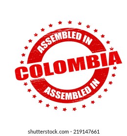 Stamp with text assembled in Colombia inside, vector illustration