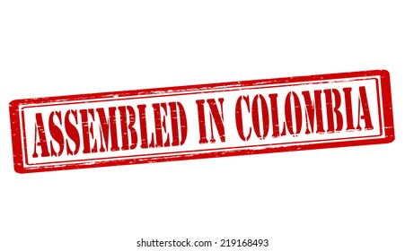 Stamp with text assembled in Colombia inside, vector illustration