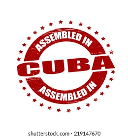 Stamp with text assembled in Cuba inside, vector illustration