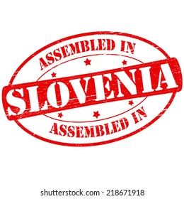 Stamp with text assembled in Slovenia inside, vector illustration