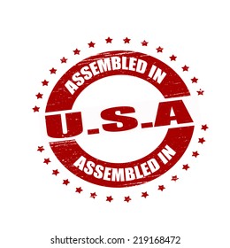 Stamp with text assembled in USA inside, vector illustration
