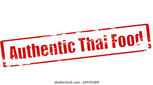 Stamp with text authentic Thai food inside, vector illustration