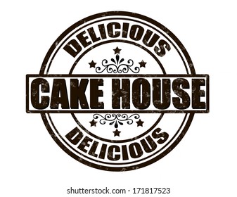 Stamp with text cake house inside, vector illustration