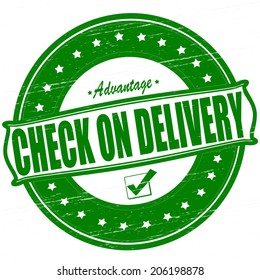 Stamp with text check on delivery inside, vector illustration
