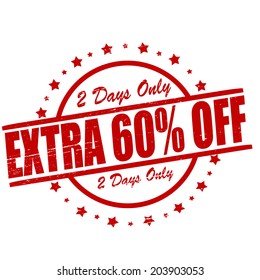 Stamp with text extra sixty percent off inside, vector illustration