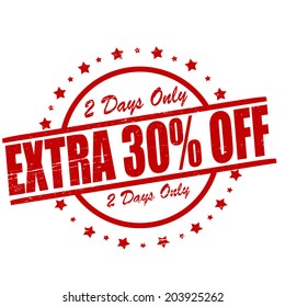 Stamp with text extra thirty percent off inside, vector illustration