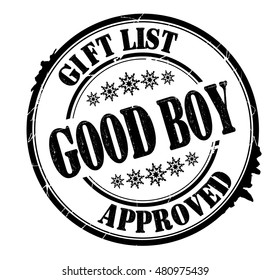 stamp with text "good boy, gift list approved" isolated on white background. Vector illustration