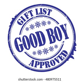 stamp with text "good boy, gift list approved" isolated on white background. Vector illustration