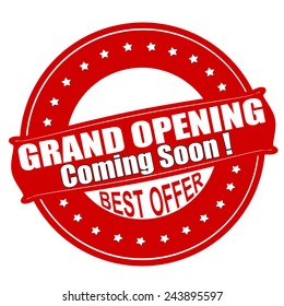 Stamp with text grand opening inside, vector illustration