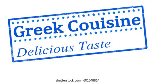 Stamp with text Greek cuisine inside, vector illustration