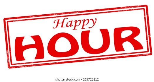 Stamp with text happy hour inside, vector illustration
