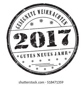 stamp with text "Happy New Year 2017, Merry Christmas" isolated on white background. Vector illustration. 