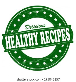 Stamp with text healthy recipes inside, vector illustration